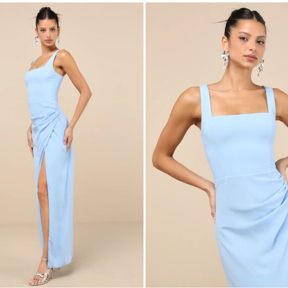 BRAND NEW - Lulus Glamorous Disposition Light Blue Ruched Maxi Dress - Size S - Picture 3 of 5
